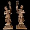 Bella coppia di angeli cerofori in legno policromo Italia Centrale XVI secolo
