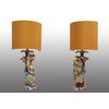Pair of antique polychrome porcelain lamps in the style of Jacob Petit. France 19th century.