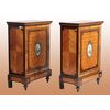 Coppia di credenzini francesi del 1800 in palissandro con medaglio in porcellana di Sevres