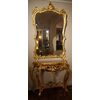 Antico salotto 10 pezzi Luigi XV del 1800 in legno foglia oro Specchiera consolle divano poltrone sedie e tavolino