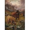 R. Watson (British, fine XIX sec.) - Mandria di Highlanders al pascolo.