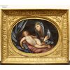 Antico dipinto ad olio su tela con cornice dorata - Madonnna in adorazione del Bambino dormiente - Italia epoca '700 