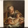 Antico dipinto ad olio su tela - San Giuseppe col Bambino - Italia epoca '700