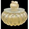 Scatola in vetro pesante sommerso con corpo tondo schiacciato e baccellato.Barovier e Toso.Murano.