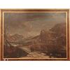 Antico grande quadro del 1600 olio su tela raffigurante cittadina in inverno con montagne