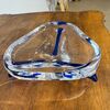 Centrotavola  Murano 1970 trasparente e blu . firmato alla base . Mis 24 x 24 Design unico 