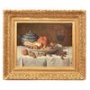 DIPINTI ANTICHI, NATURA MORTA CON FRUTTA E FORMAGGIO, OLIO SU TELA, XIX SECOLO. (QNM654)