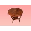 Tavolino ottagonale inglese stile Vittoriano del 1800 in legno di noce con intarsio