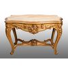 Tavolino in legno dorato e intagliato con piano in onice Napoleone III Francese.Periodo XIX secolo.