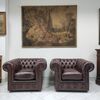 Coppia di poltrone chesterfield club in pelle marrone inglese originale nuova 