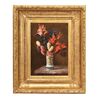DIPINTI ANTICHI DI FIORI, NATURE MORTE CON GIGLI E DALIE, OLIO SU TAVOLA, DELL'800. (QF662)