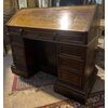 TAV317 - Bancone da reception in noce con intarsi, epoca '700, misure cm L 130 x H 105 x P 65