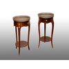 Pair of antique side tables in precious exotic woods with inlays of gilded bronze elements. France, early 20th century.