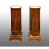 Pair of antique cherry wood columns with white marble tops. Naples, early 19th century.
