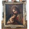 Dipinto olio su tela raffigurante Madonna con Gesu’Bambino.Scuola emiliana.