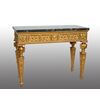 Consolle antica Luigi XVI Napoletana in legno dorato e intagliato con piano in marmo nero portoro. Periodo fine 18secolo.