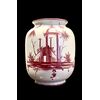 Vaso in maiolica con decoro ad architetture e motivi vegetali  in rosso porpora.Casali e Callegari.Pesaro.