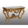 Consolle antica Napoleone III in legno dorato e intagliato con piano in marmo. Francia XIX secolo.