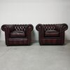 Nuova coppia di poltrone chesterfield club in pelle rosso bordeaux anticato inglese originale 