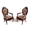 Antique French armchairs from the 1800s, Louis Philippe style with petit point embroidery
