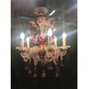 Murano glass chandelier with 6 ruby red flames     