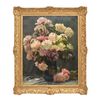 DIPINTI ANTICHI DI FIORI, NATURE MORTE CON PEONIE, OLIO SU TELA, EPOCA OTTOCENTO. (QF673)