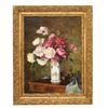 DIPINTI ANTICHI DI FIORI, NATURE MORTE CON PEONIE E LIBRI, OLIO SU TELA, EPOCA OTTOCENTO. (QF672)