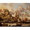 Veduta costiera con vascelli e castello, Peter Van Der Velde (Anversa 1634 - c.1714) - Monogrammato