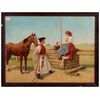 Antico quadro del 1800 olio su tela raffigurante "Incontro"
