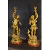 Coppia di candelieri in bronzo con allegorie, Ernest Rancoulet (Bordeaux 1842 - Bordeaux 1905) Firma su retro 'Rancoulet'