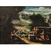 XVII secolo, scuola emiliana, Paesaggio agreste con scene galanti