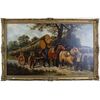 Antico grande quadro del 1800 olio su tela carro trainato da cavalli