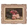 QUADRI ANTICHI, NATURA MORTA CON FIORI DI ROSE ROSSE E BIANCHE RECISE, OLIO SU TELA, DELL'800. (QF678)