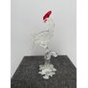 Uccello in vetro trasparente a bolle e variegature con dettagli rossi.Murano