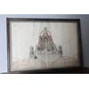 Antique drawing early 1800s "Imperial throne" elevation study for a large square. Size 105 x 74