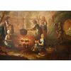 Oil on canvas from 18th century Italian Outdoor hearth with characters