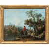 Francesco Zuccarelli (Pitigliano 1702 - Florence 1788) - River landscape with horsemen and medieval village.