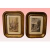 Pair of antique French watercolors from the 1800s depicting city views