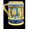 Majolica mug with decoration of characters called 'singers'. Minghetti manufacture, Bologna.