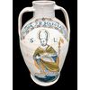 Large two-handled vase in compendiary majolica with figure of Saint Lazarus. Castelli d'Abruzzo.
