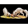 Sculptural group with a pair of foxes fighting over a pheasant. Guido Cacciapuoti manufacture.
