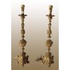 Pair of French electrified bronze candlestick lamps from the 1800s with fabric lampshades