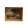 French 1800s watercolor "Country landscape with figures" Lunch time