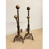 Antique pair of wrought iron and bronze andirons, 17th century, 74x22x44cm