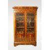 Antique large bookcase from the 1800s with two walnut and walnut burl doors, Directoire style.