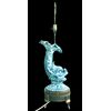 Majolica lamp depicting a mythological fish decorated in turquoise monochrome. Cantagalli Manufacture, Florence.