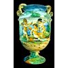 Majolica vase with snake handles and historical decoration. Cantagalli manufacture. Florence.