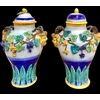 Pair of majolica vases with vine and plant motifs in relief. Imola manufacture.