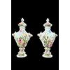 Pair of ceramic vases with floral decoration. Gian Battista Viero manufacture. Nove di Bassano
