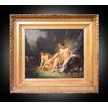 Antique oil painting on canvas with contemporary gilded and carved wooden frame depicting "The Rest of Diana". France 19th century.